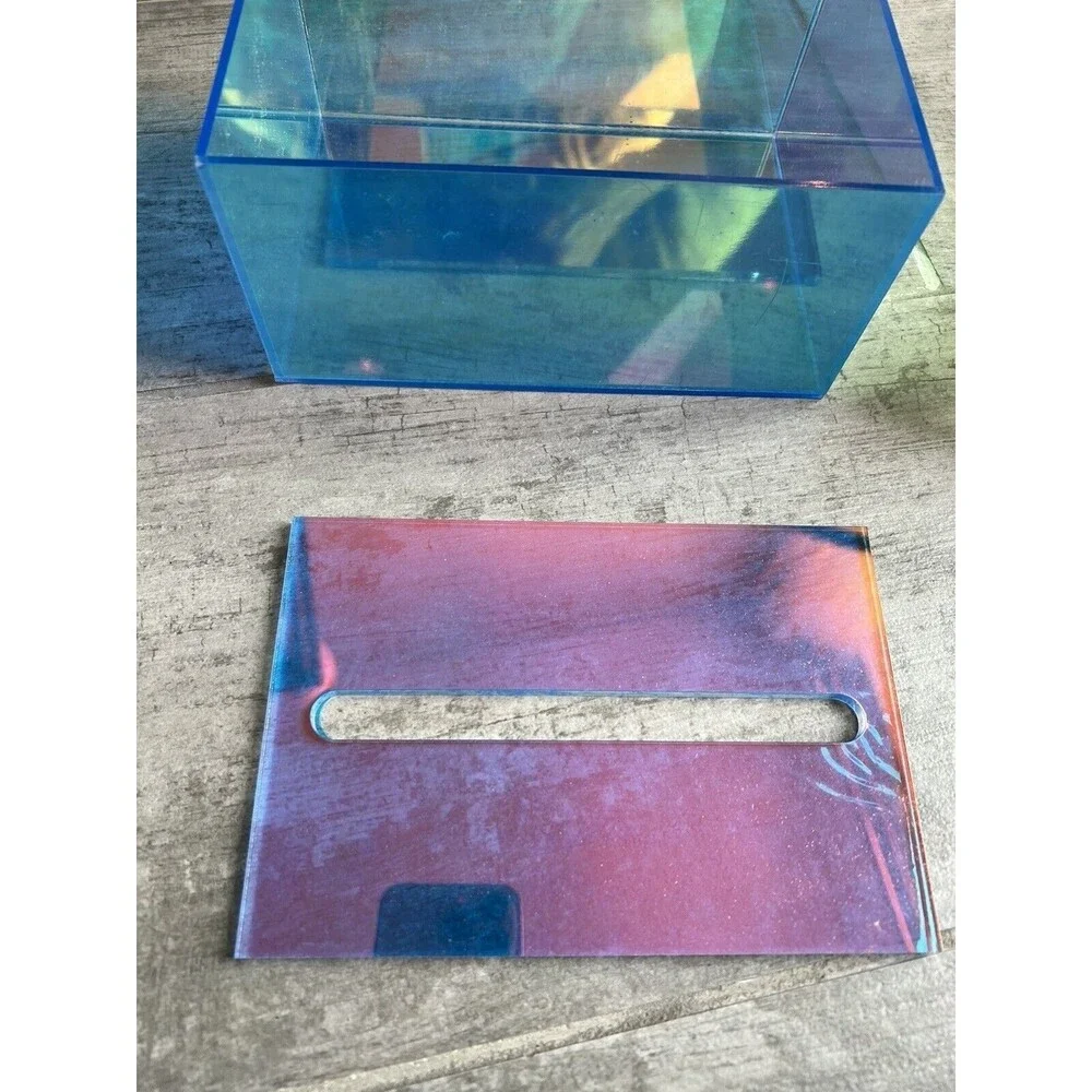 Acrylic Tissue Box Holder Clear Dispenser Rectangle Iridescent Designer NEW